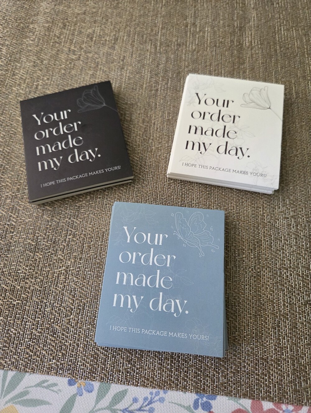 Set of Three "Your Order Made My Day" Thank You Cards - 30 Of Each Color